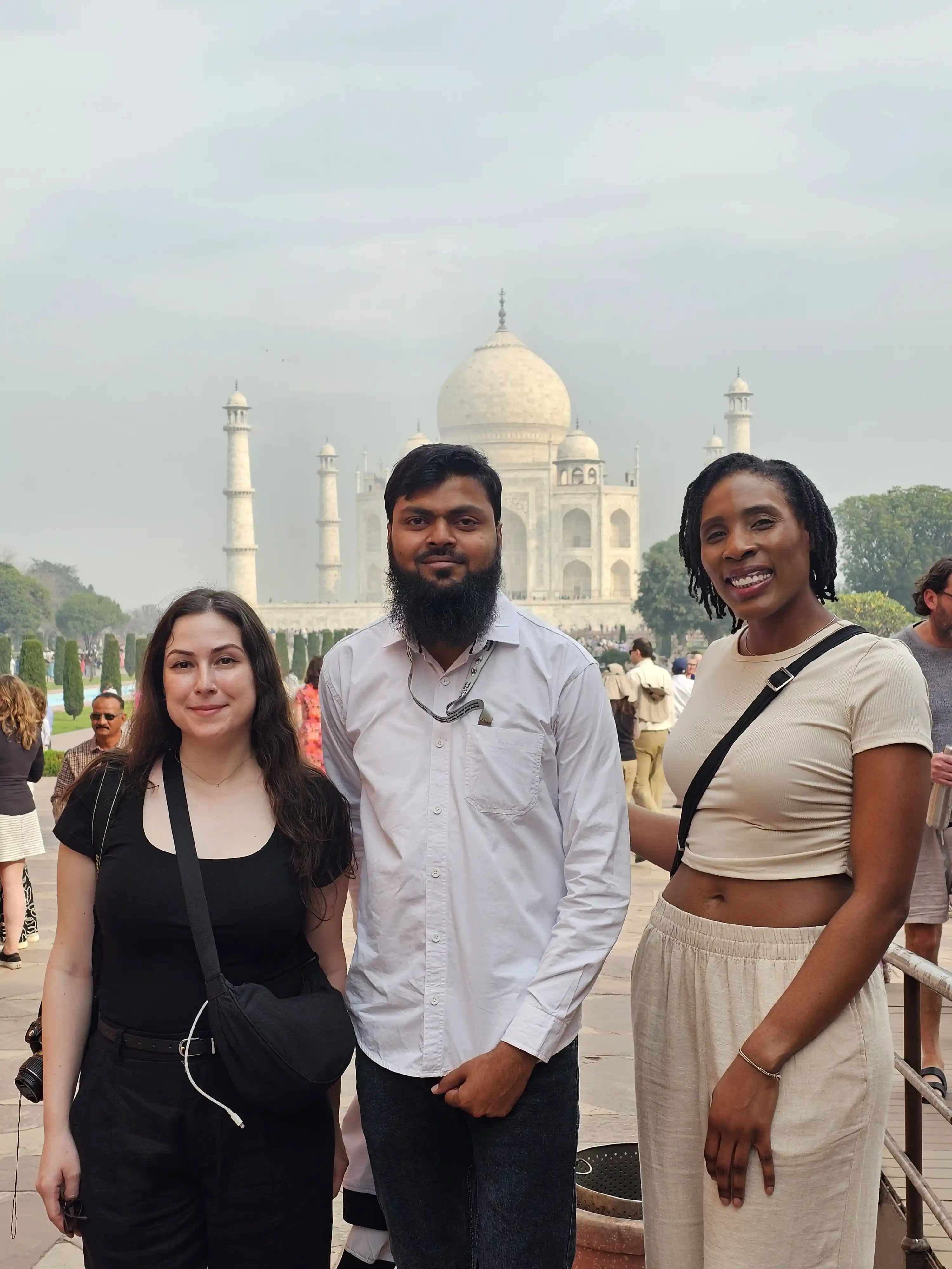 Mehtab Bagh octagonal pool &mdash; Taj Mahal perfect reflection view across the Yamuna river