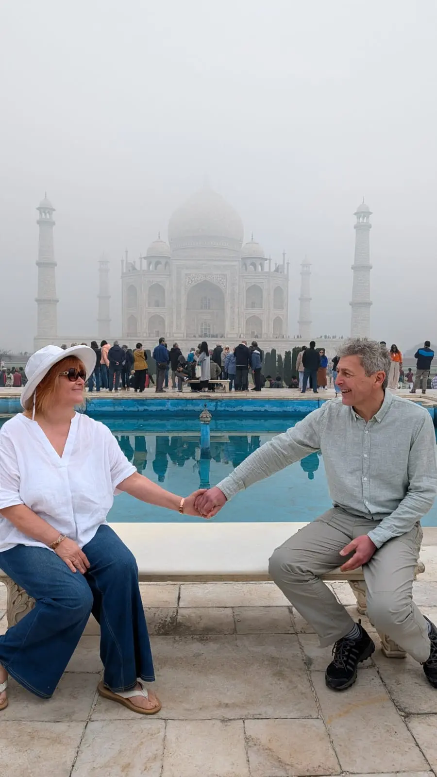 Taj Mahal central reflecting pool at golden hour &mdash; Charbagh garden at first light