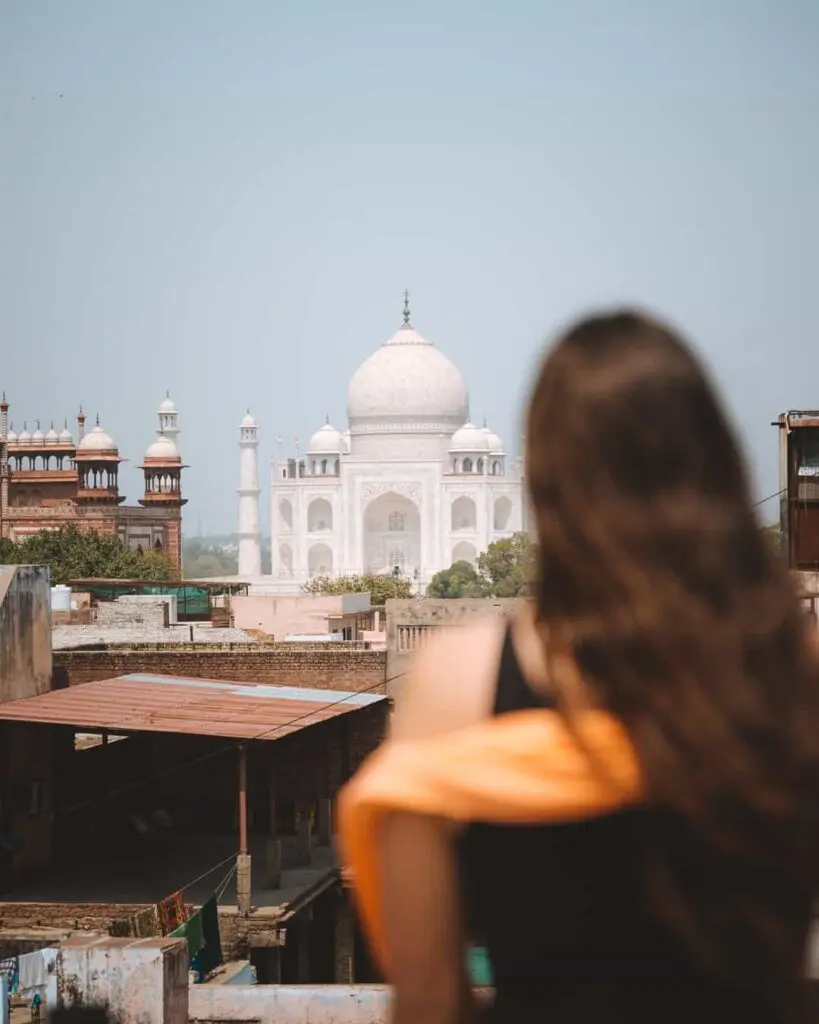 Hotel room with a Taj Mahal view on the Golden Triangle route in Agra