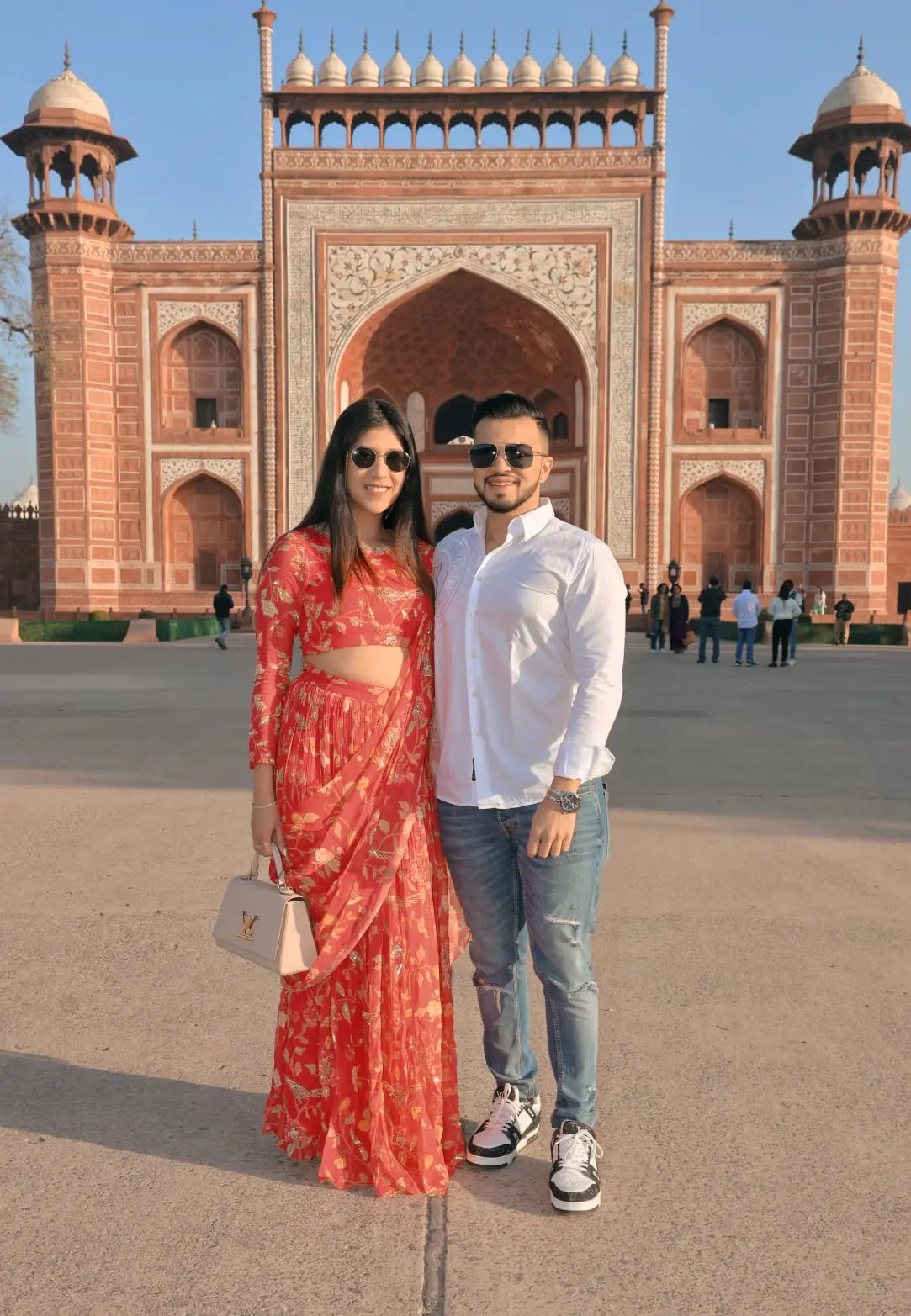 Taj Mahal at sunset — amber marble light couples photography session